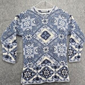 Signature Intarsia Knit Sweater Geometric Pattern Blue White Knitwear‎